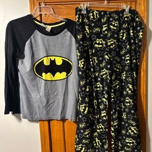 Batman Women's Gray and Black Pajama Set with Yellow Logo